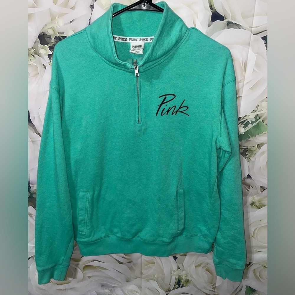 Women’s PINK Victorias Secret Quarter Zip Teal Sweatshirt Size Small​​​